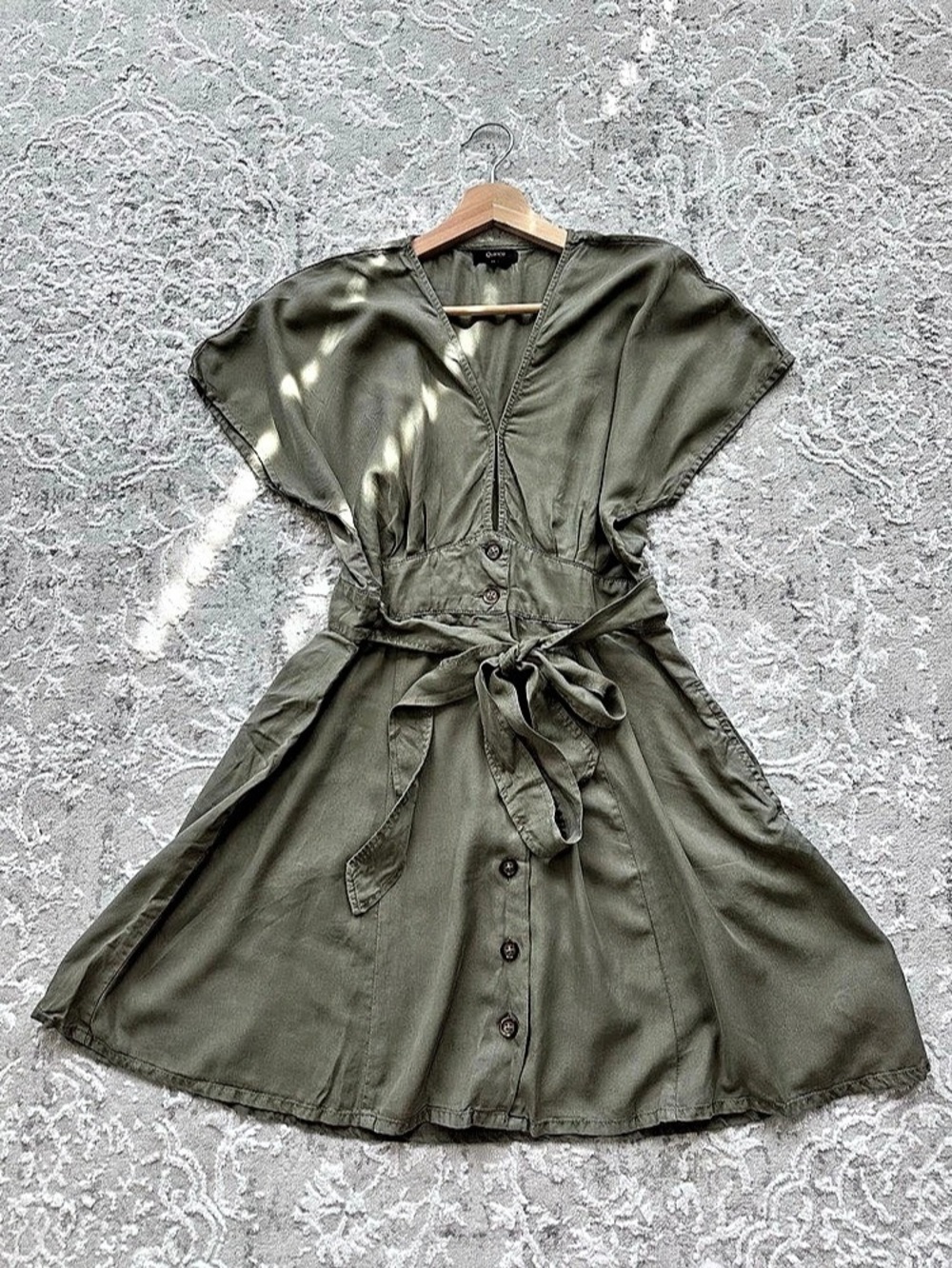 Quince Olive Green Lyocell Button Front Midi Dress Size M Belted